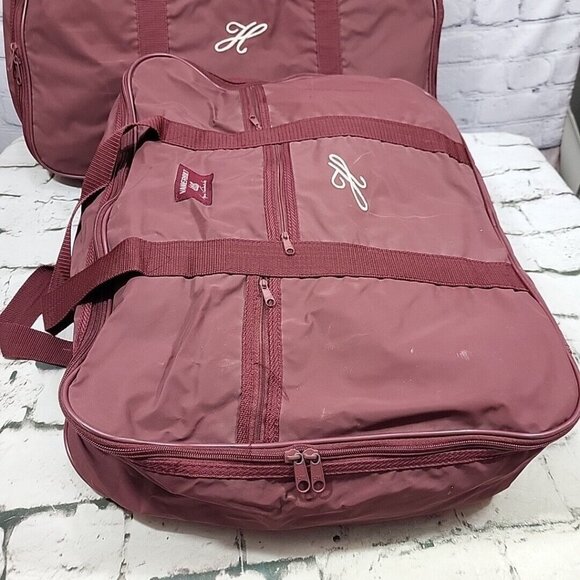 Vintage Gloria Vanderbilt 3pc Luggage Set Maroon Nylon Bags "H" Monogrammed - Picture 8 of 16